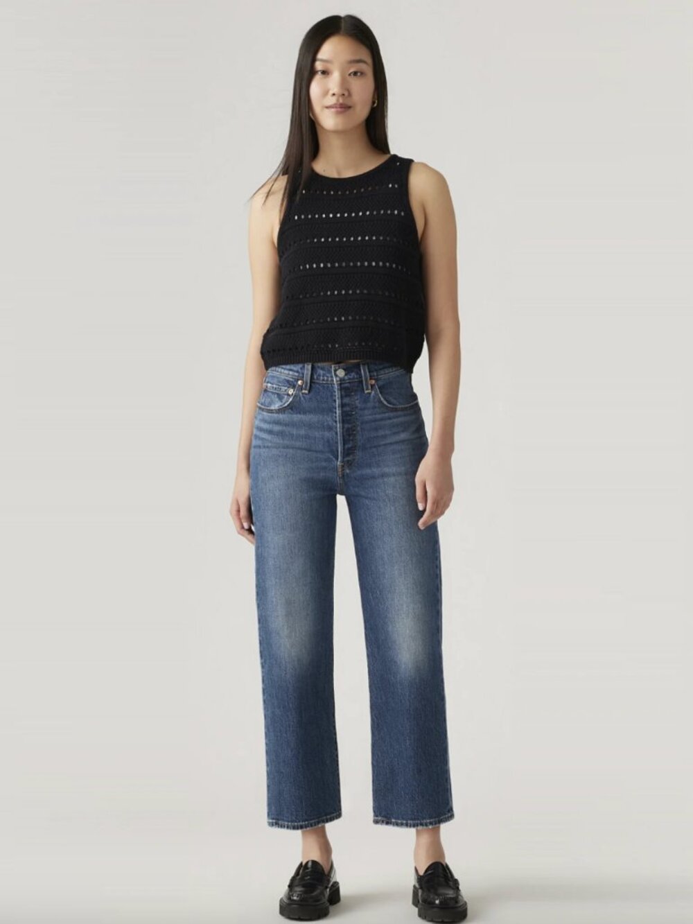 Levi's Premium Ribcage Straight Ankle Jeans - Waist 30 Length 27 - Dark Wash